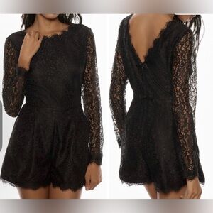 Anthropologie women’s black Lace Romper Long-Sleeve Valentine’s Day Sz 12 NWT